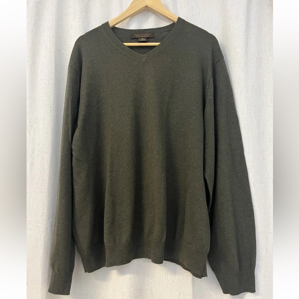 Sebastian Cooper Olive Green V-Neck Cotton Cashmere Blend
